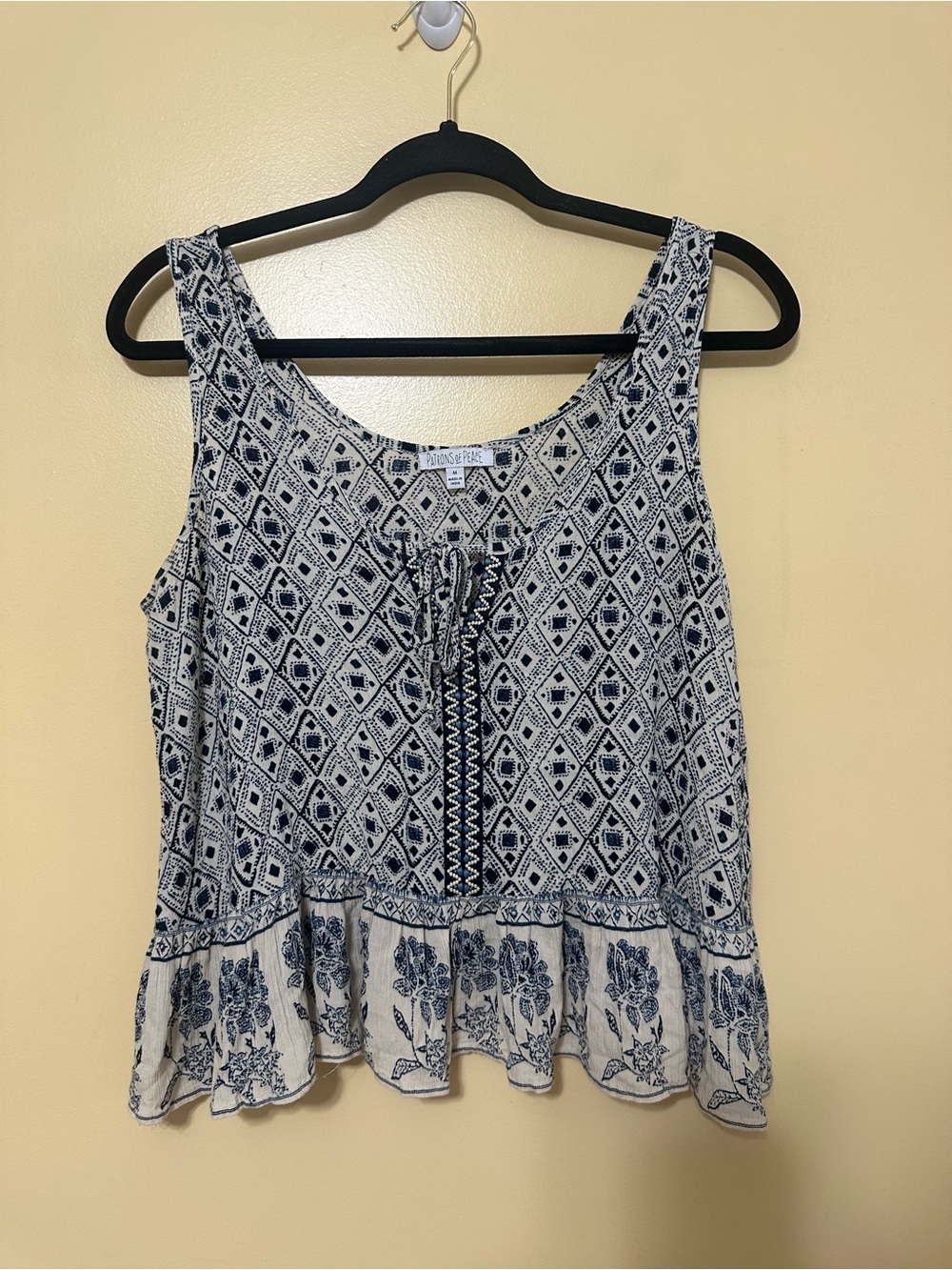 Patrons Of Peace Bohemian Sleeveless Peplum Top Women M Blue